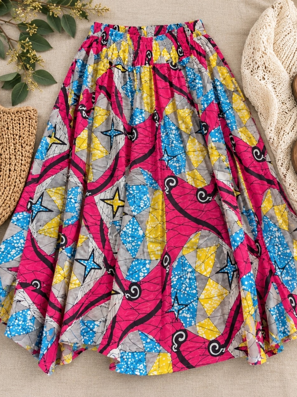 VINTAGE Vibrant Pink & Multicolor Full Skirt